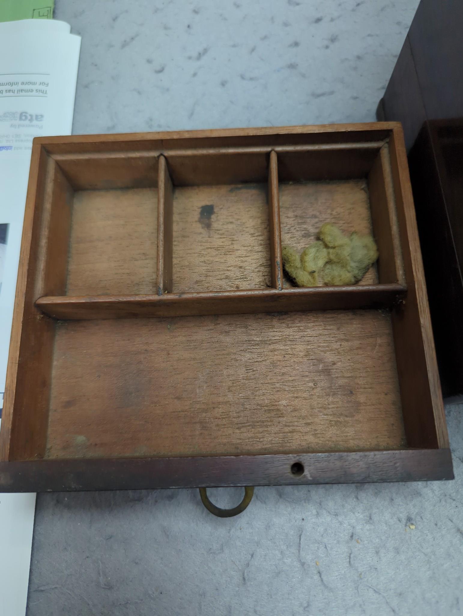A George III mahogany cased travelling apothecary set with glass flasks, 19cm high
